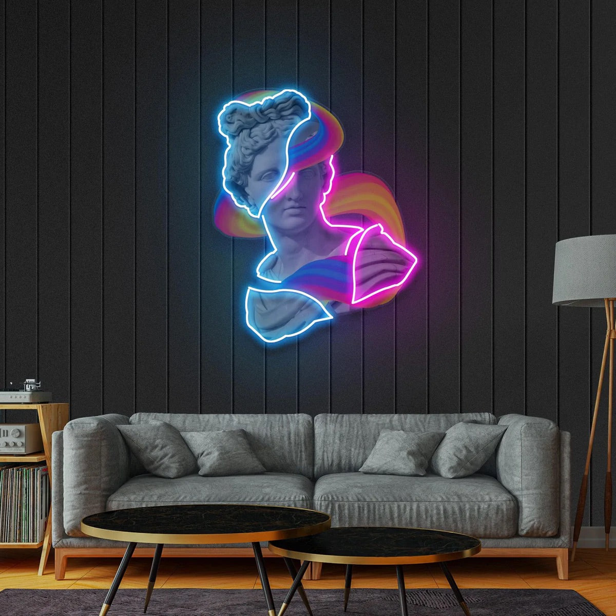 Jazzy Apollo Statue Neon Acrylic Artwork