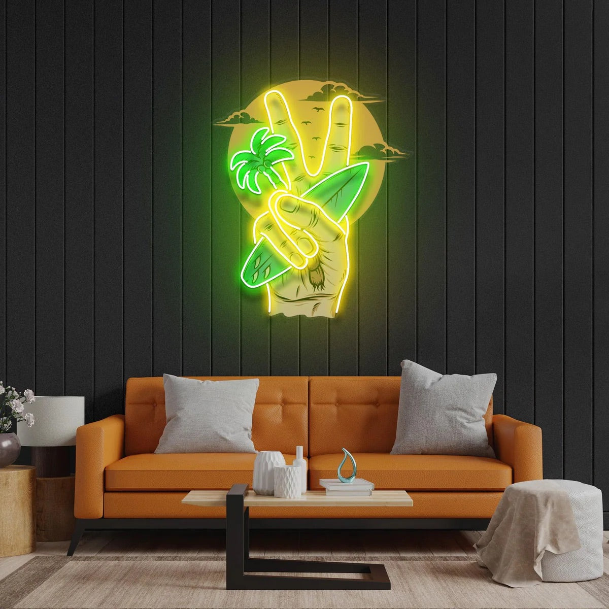Beach Sunset Neon Sign, Surfboard LED Pop Art