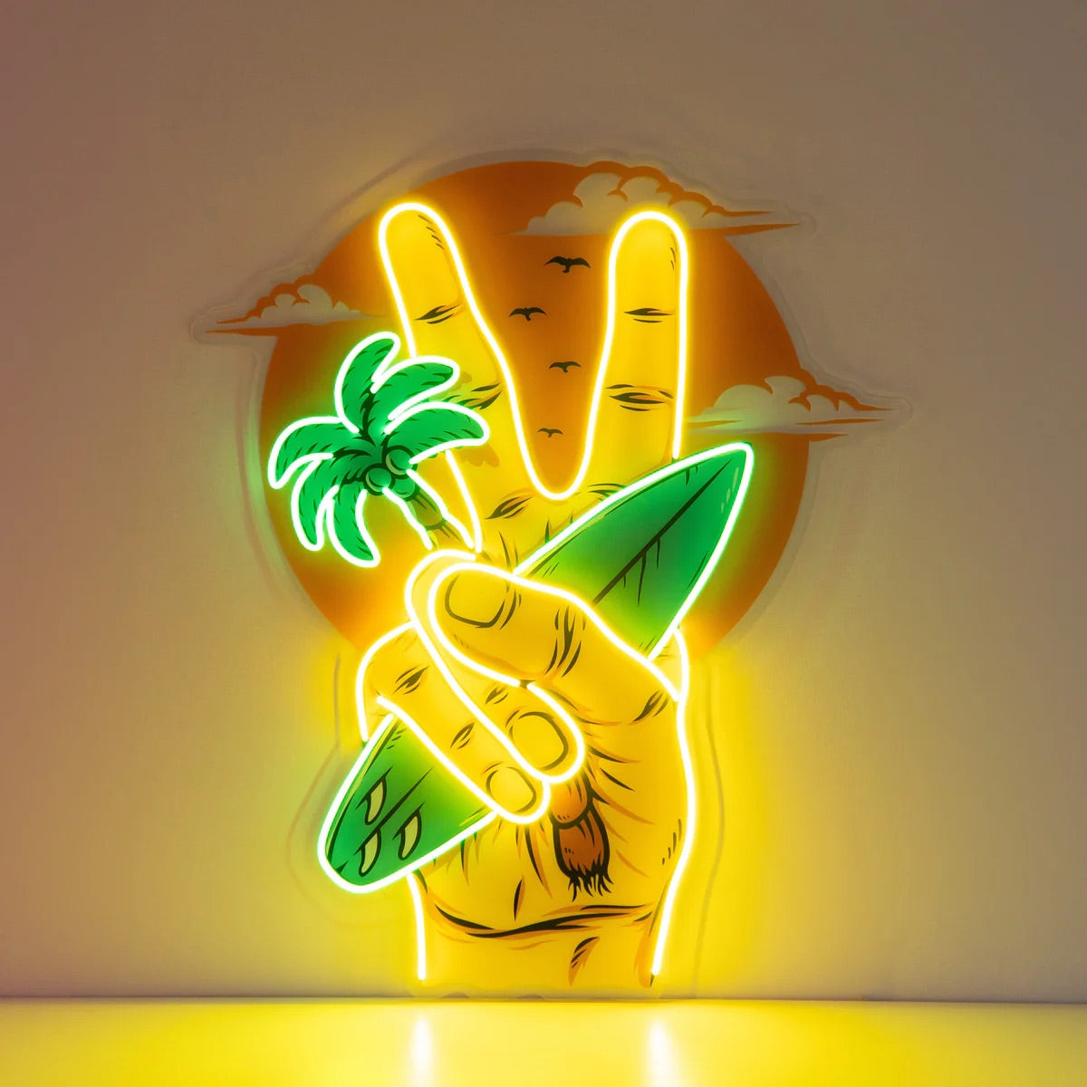 Beach Sunset Neon Sign, Surfboard LED Pop Art