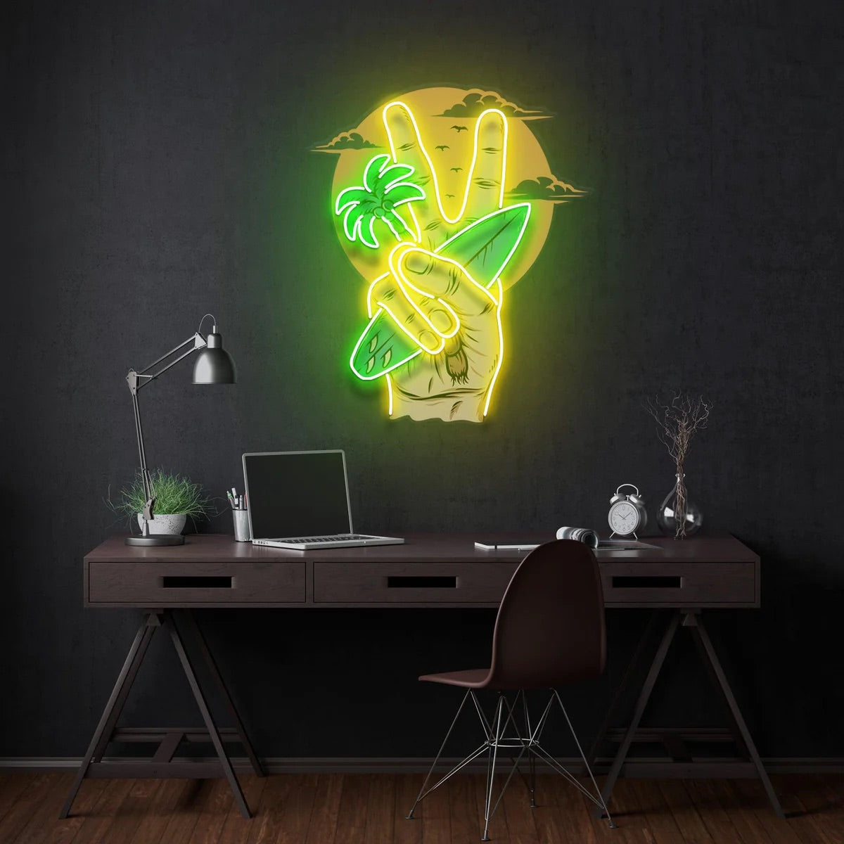 Beach Sunset Neon Sign, Surfboard LED Pop Art