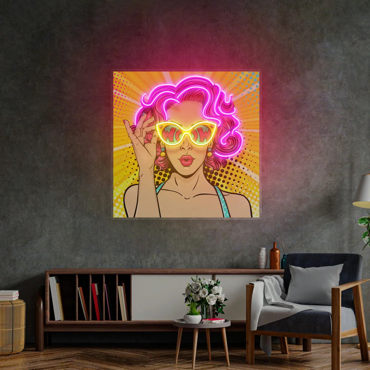 Wao Lady Pop Art Led Neon Acrylic Artwork