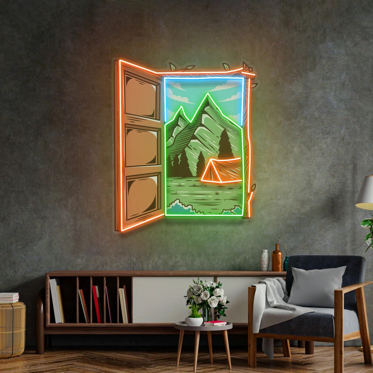 Camping On Hills Led Neon Sign Light Pop Art