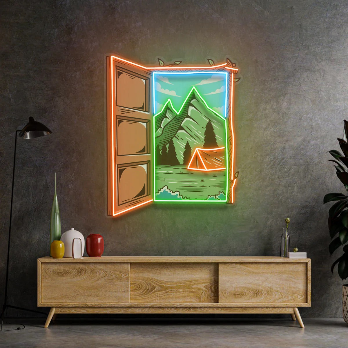Camping On Hills Led Neon Sign Light Pop Art