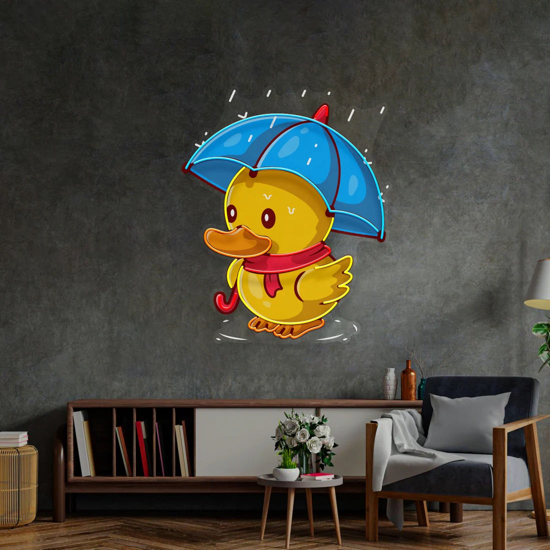 Duck Walking Under Rain Led Neon Sign