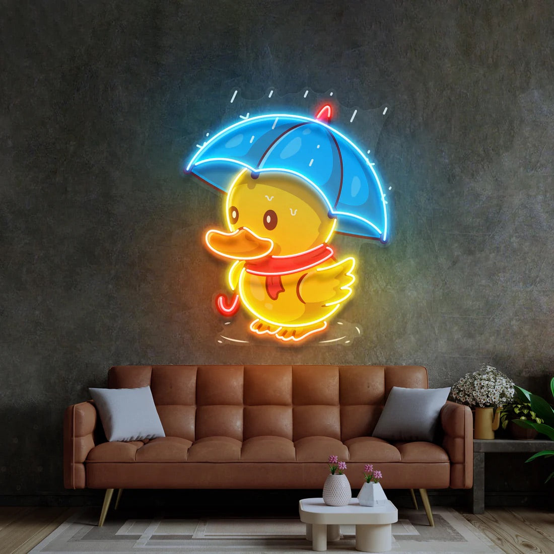 Duck Walking Under Rain Led Neon Sign