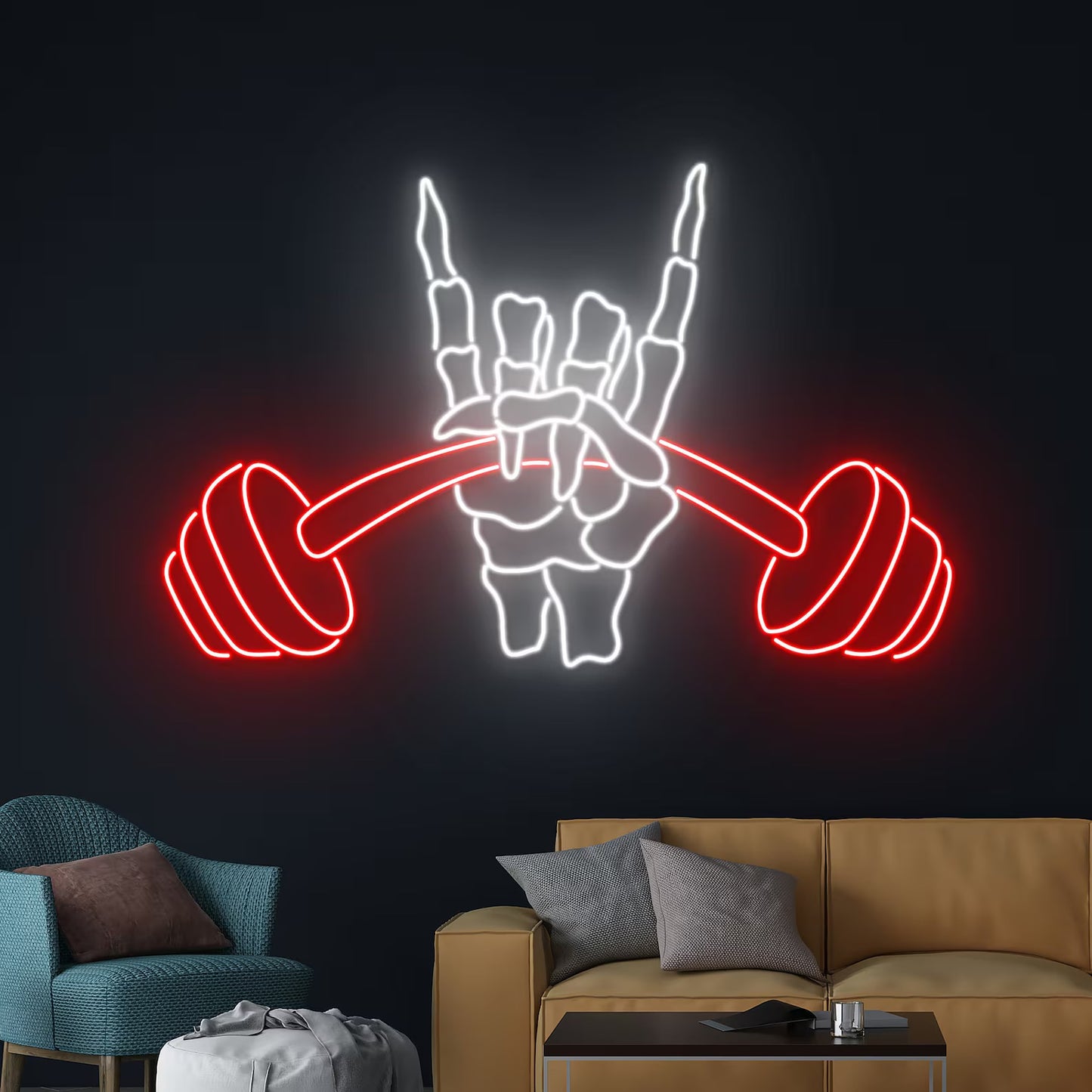 Lifting The Weight Skeleton Rock Hand Neon Sign