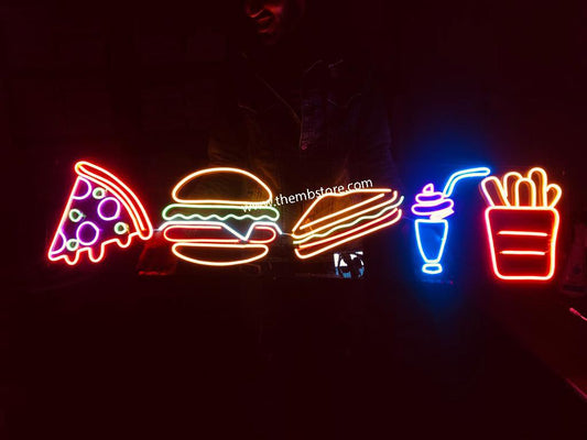 Pizza Burger Sandwiches Shakes Fries Neon Sign - Makkar & Brothers