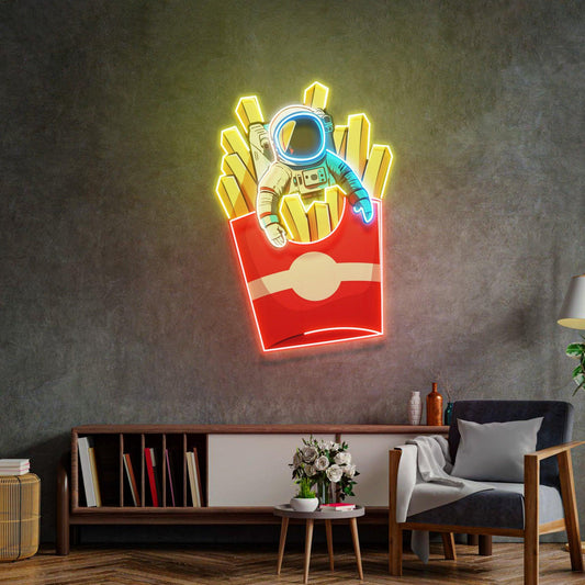 Astronaut on French Fries Led Neon Acrylic Artwork