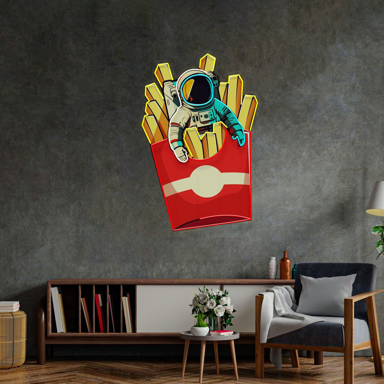 Astronaut on French Fries Led Neon Acrylic Artwork