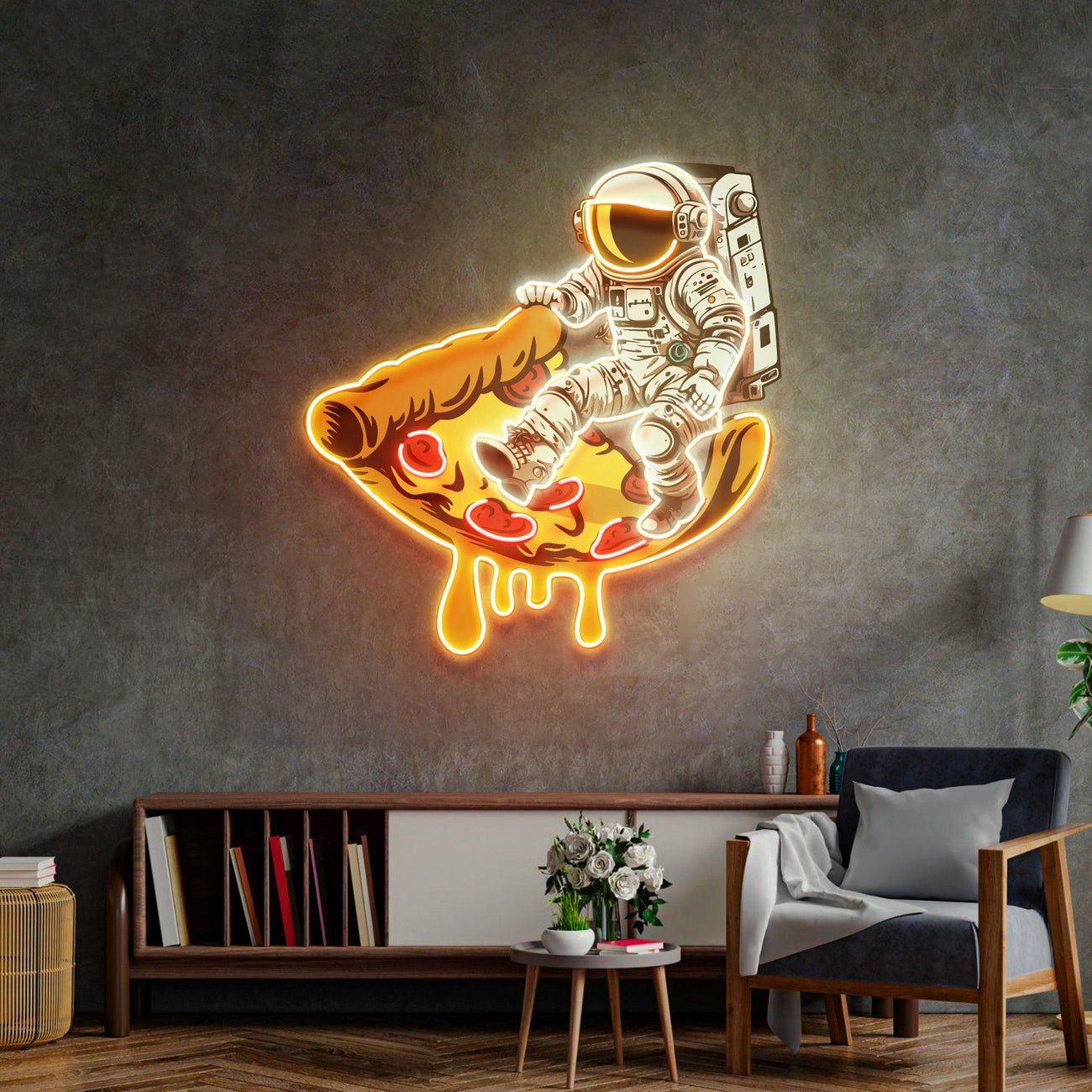 Astronaut on Pizza Mat Led Neon Acrylic Artwork