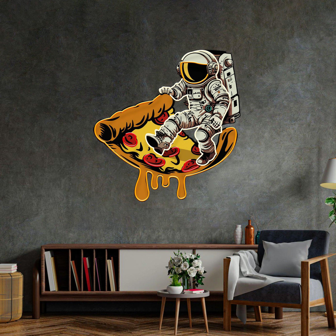 Astronaut on Pizza Mat Led Neon Acrylic Artwork