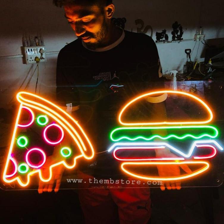 Pizza Burger Neon Sign Board - Makkar & Brothers