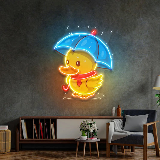 Duck Walking Under Rain Led Neon Sign