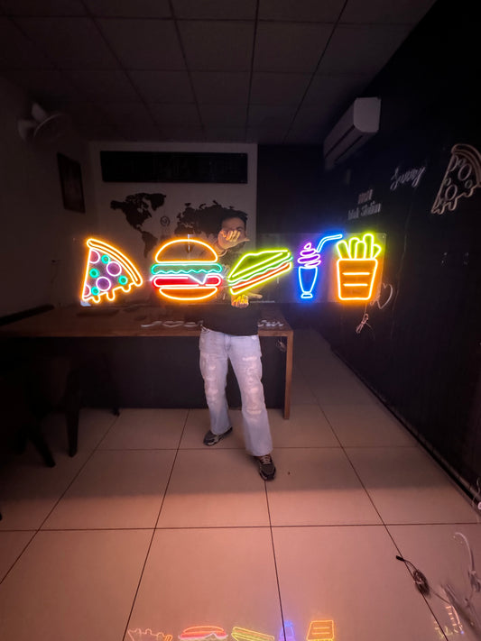 Pizza Burger Sandwiches Shakes Fries Neon Sign