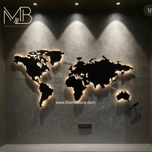 Wooden World Map with backlight | Wall Art - Makkar & Brothers