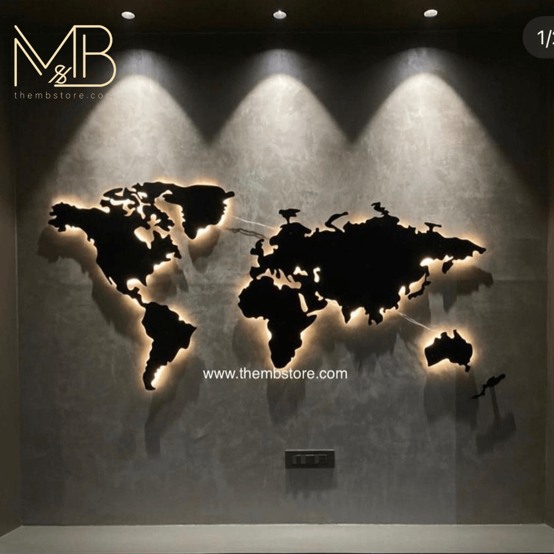wooden world map with lights Wall Decor