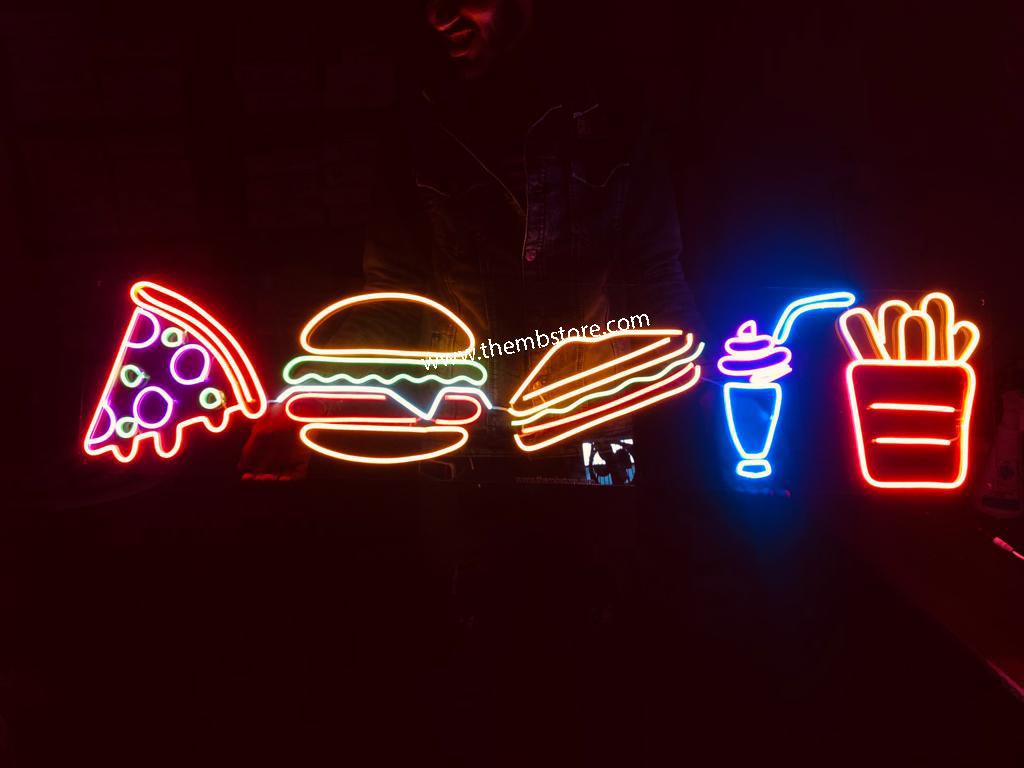 Pizza Burger Sandwiches Shakes Fries Neon Sign