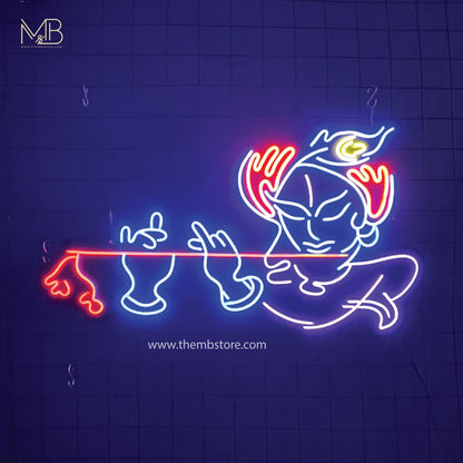 Krishna Neon Sign | Krishan Neon | Krishan With Bansuri Neon