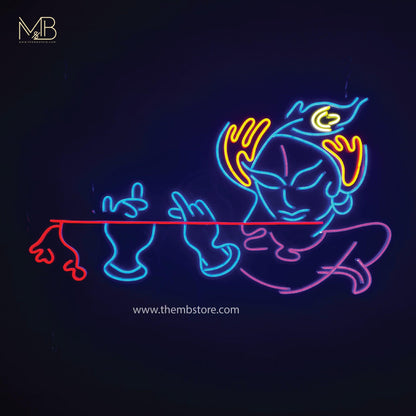 Krishna Neon Sign | Krishan Neon | Krishan With Bansuri Neon