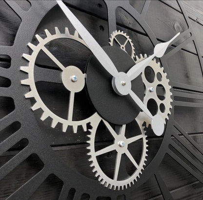 Silver Matte Gear Analog Clock