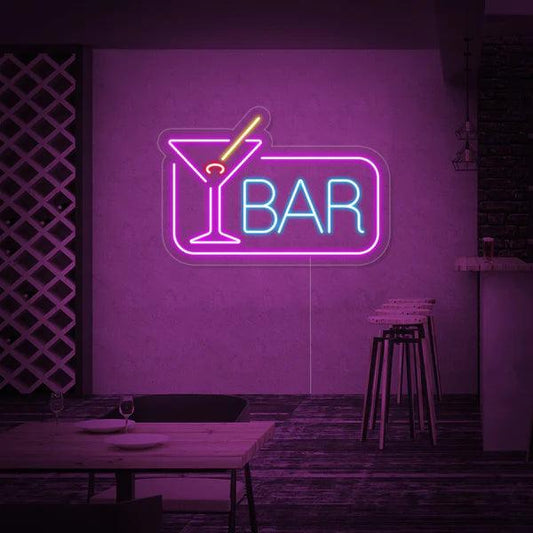 Bar with Glass Neon | Neon for Bar | Cafe Neon Sign - Makkar & Brothers