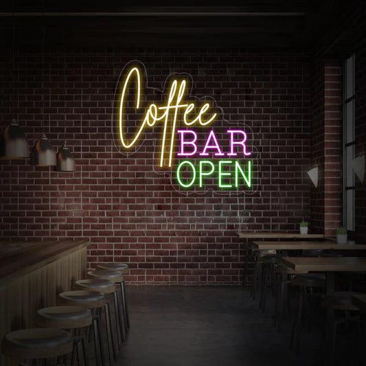 Coffee Bar Open Neon Sign | Coffee Neon - Makkar & Brothers