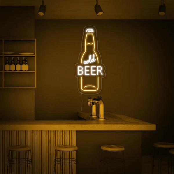 Cold Beer Bottle Neon Sign | Bar Neon Sign | Beer Neon - Makkar & Brothers