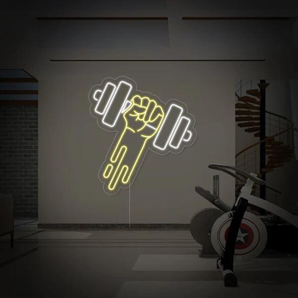Dumbbell hand Neon Sign Board