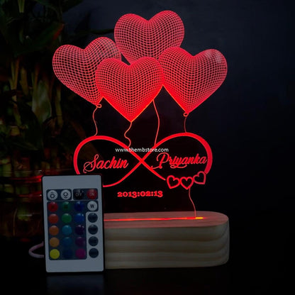 Customizable 4 Heart Illusion Lamp (Round Base) - Makkar & Brothers