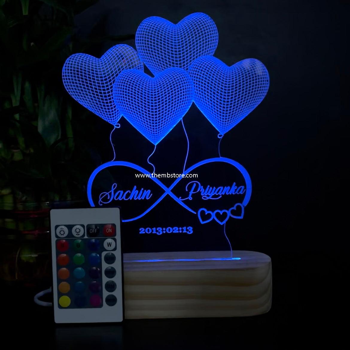 Customizable 4 Heart Illusion Lamp (Round Base)