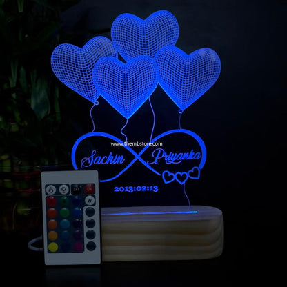 Customizable 4 Heart Illusion Lamp (Round Base) - Makkar & Brothers