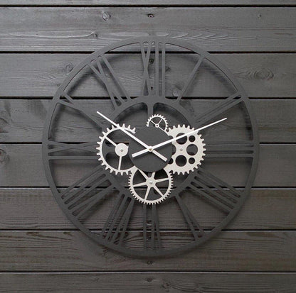 Silver Matte Gear Analog Clock