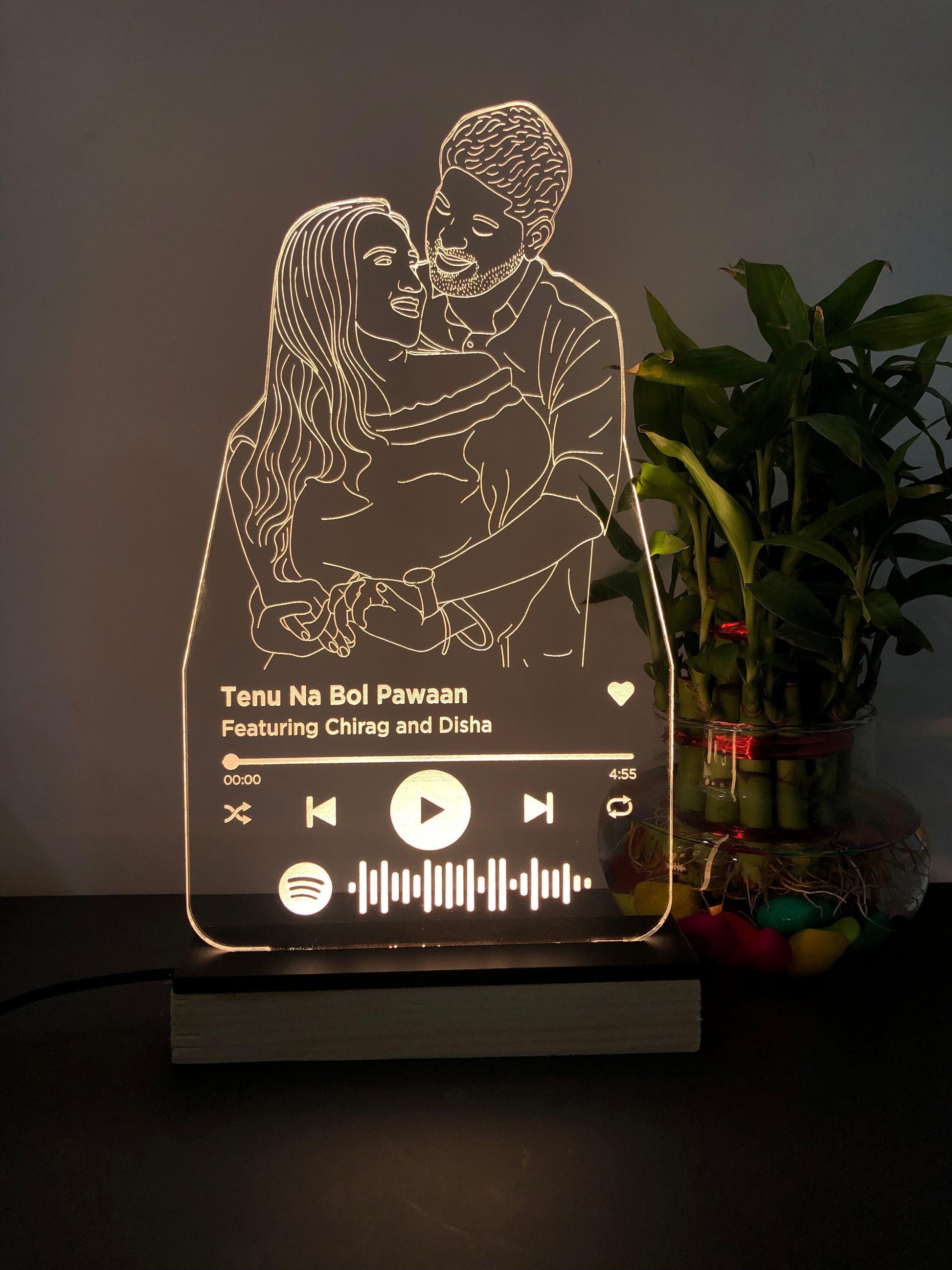 Customised Line Art Led Lamp with spotify scannable code