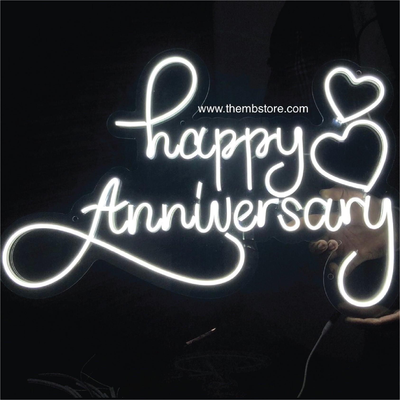 Happy Anniversary with two Heart Neon sign - Makkar & Brothers