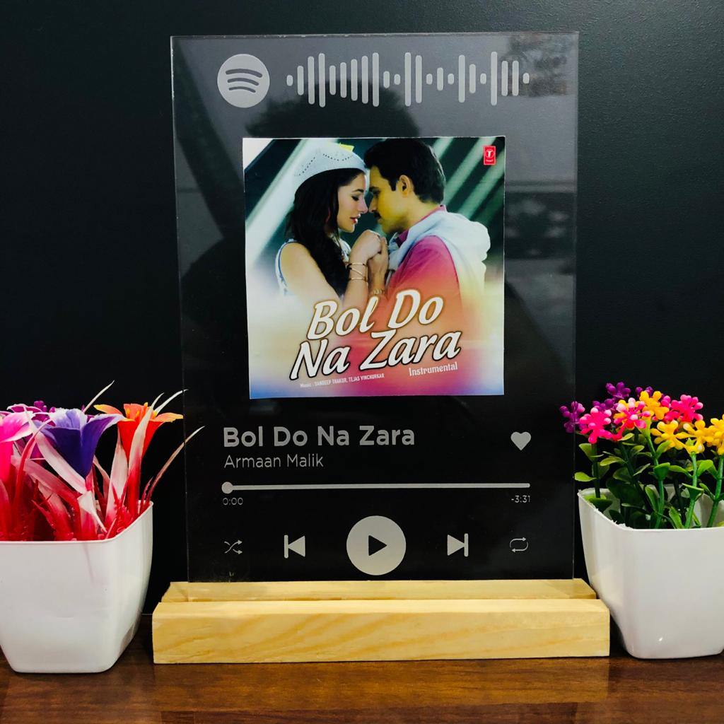 spotify plaque with wooden base - Makkar & Brothers