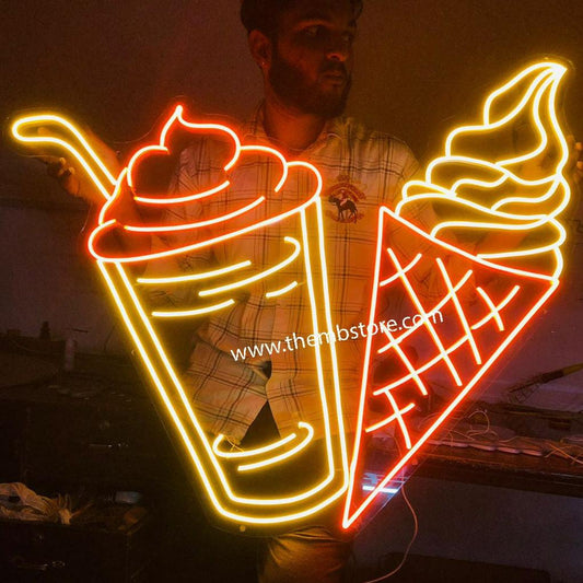 Shakes & Icecream Neon Sign | Neon for Restaurant | Neon for Cafe - Makkar & Brothers