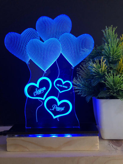 Customizable 4 Heart 3D Illusion Lamp with any Name and Date