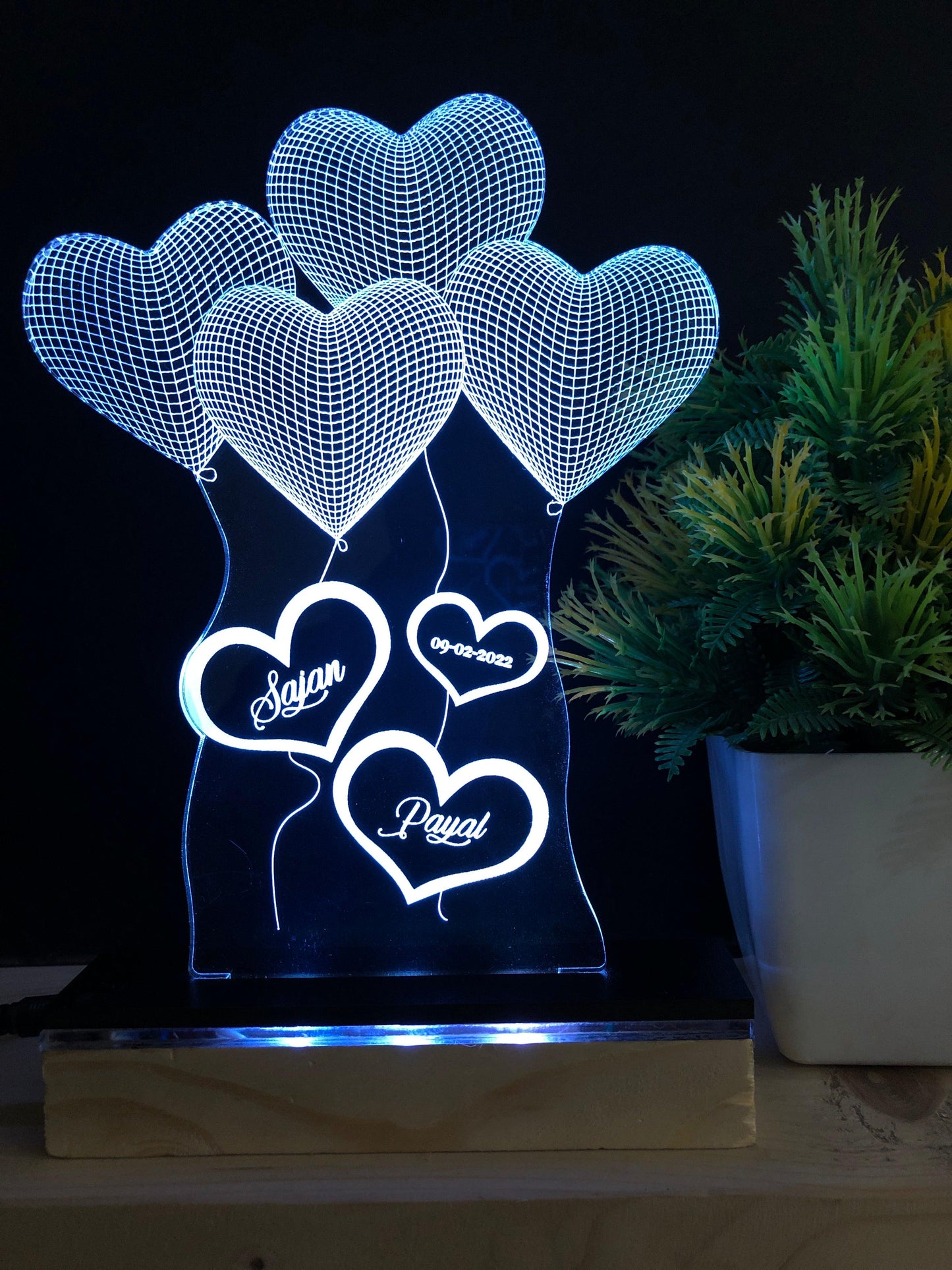 Customizable 4 Heart 3D Illusion Lamp