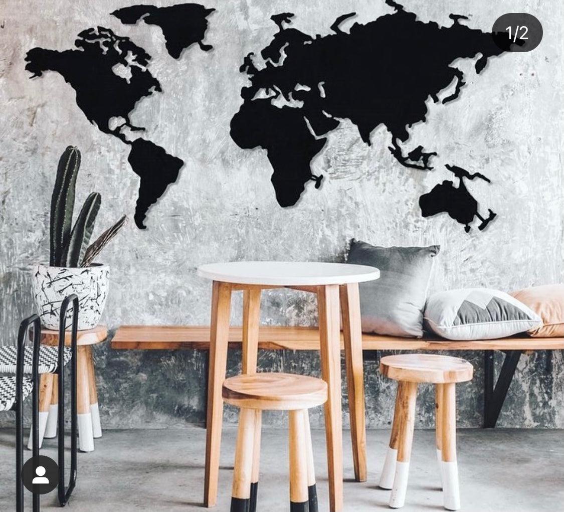 World Map with Compass Metal Wall Art, Modern Metal Wall Decor – Hedgport
