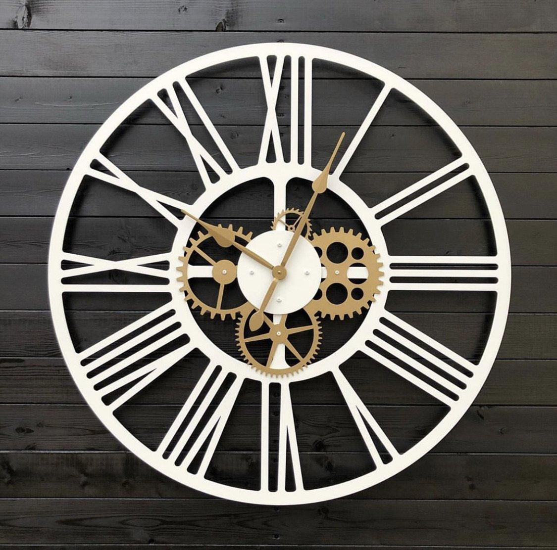 White Golden Gear clock