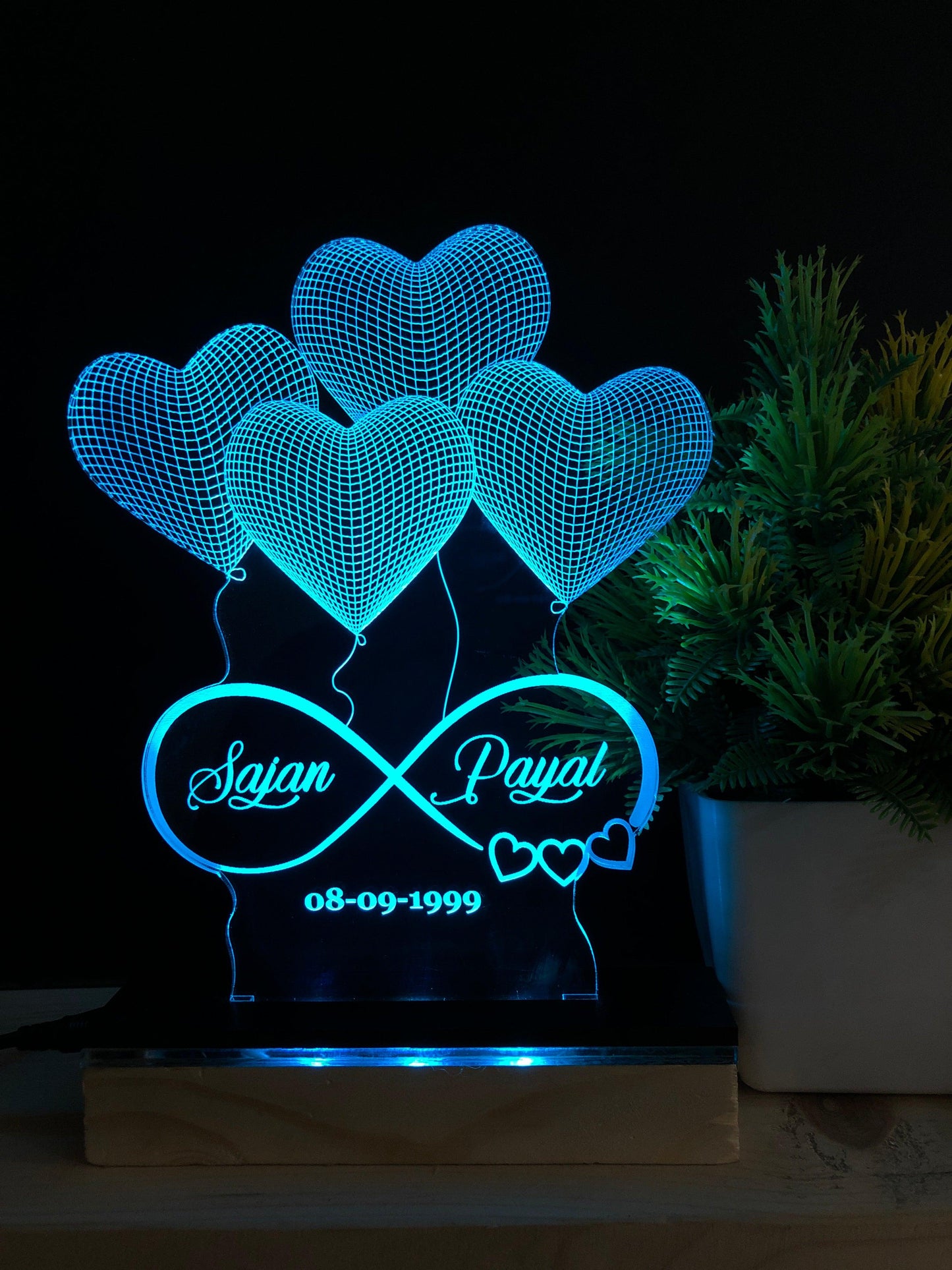3D Colour changing couple names lamp